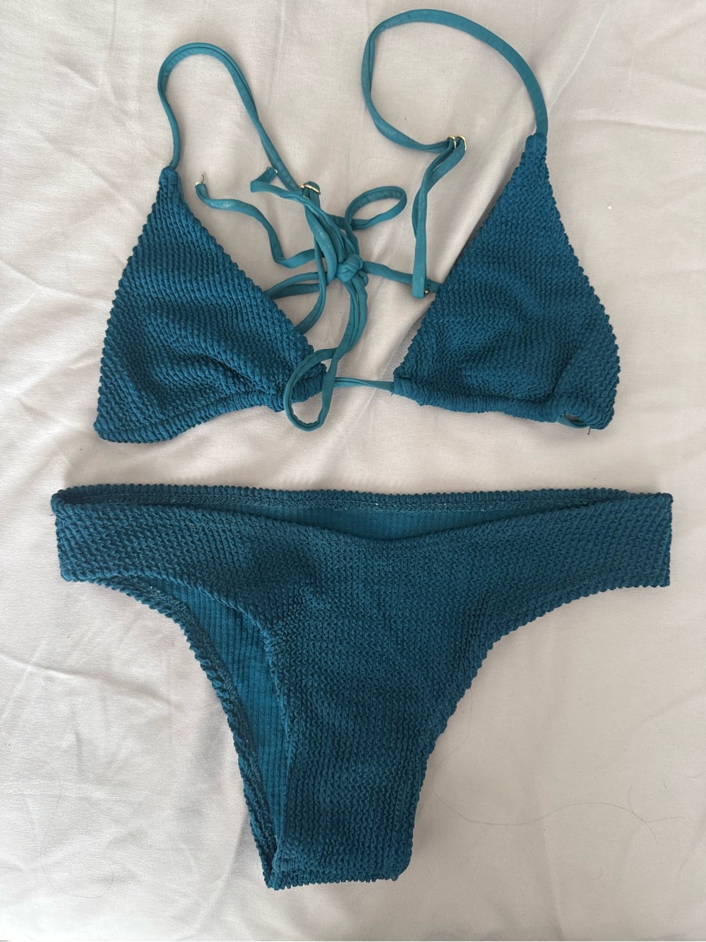 Skatie Teal Textured Triangle Bikini Set